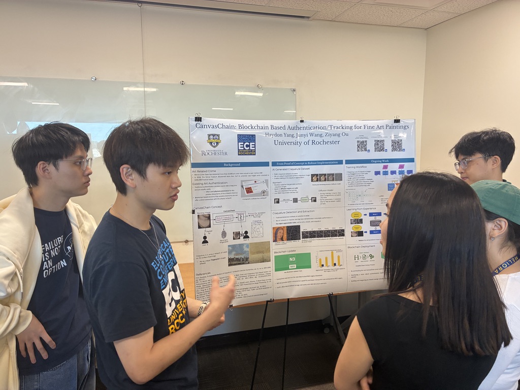 Haydon, Junyi Wang, and Ziyang Ou presenting at the ECE Open House during Meliora Weekend
