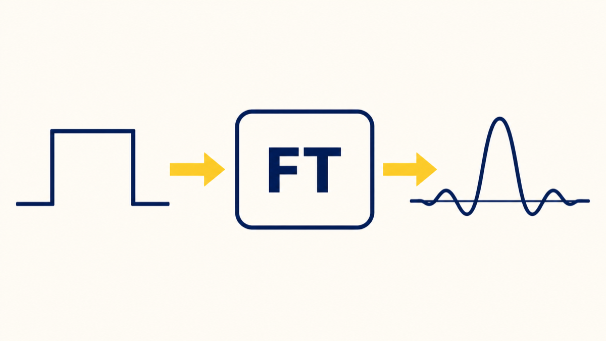 Rectangular pulse entering an FT box and exiting as a sinc signal