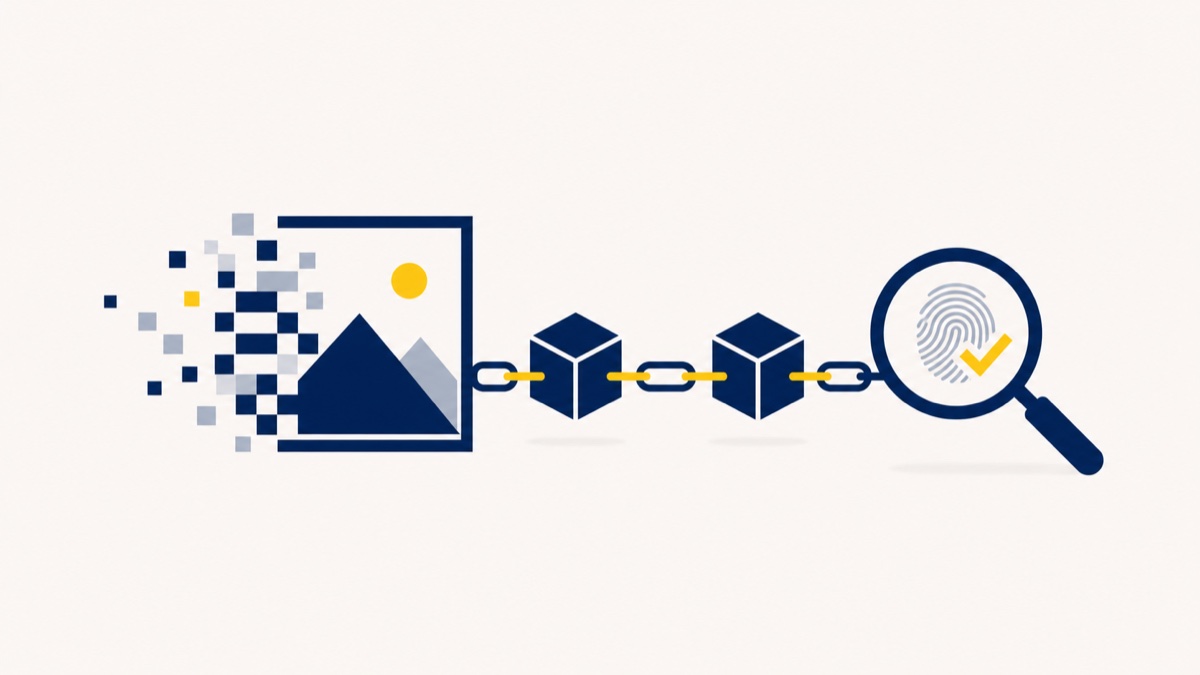 Symbolic digital image processing, blockchain, and forensic verification graphic